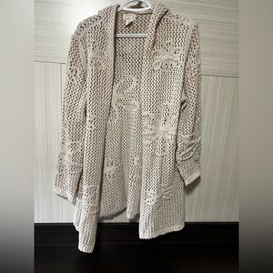 Nicole Miller Artelier Cream BoHo Knit Hood Sweater Cardigan in Size XL